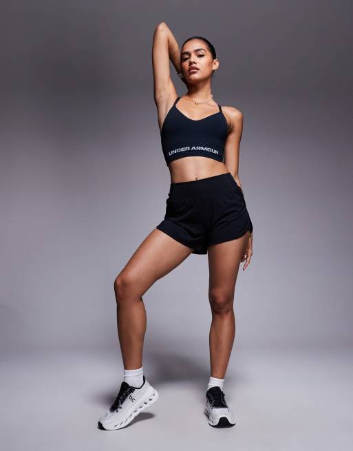 Under Armour Vanish seamless sports bra in black and steel, 3 of 4