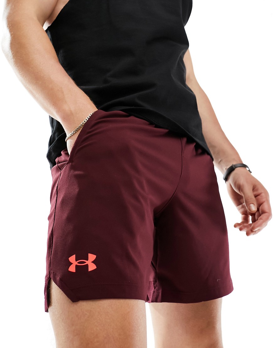 Under Armour Vanish woven 6 inch shorts in burgundy-Red