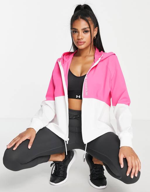 Under Armour - Veste de sport tissée à fermeture éclair - Rose et blanc