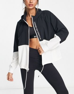 Under Armour woven full zip jacket in white and black - ASOS Price Checker