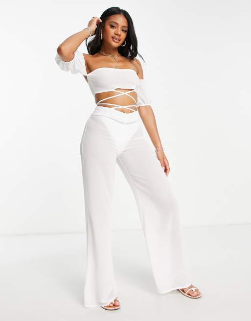 Plus Size Andrea Crop Top And Flare Pants Set - White – Curvy Sense