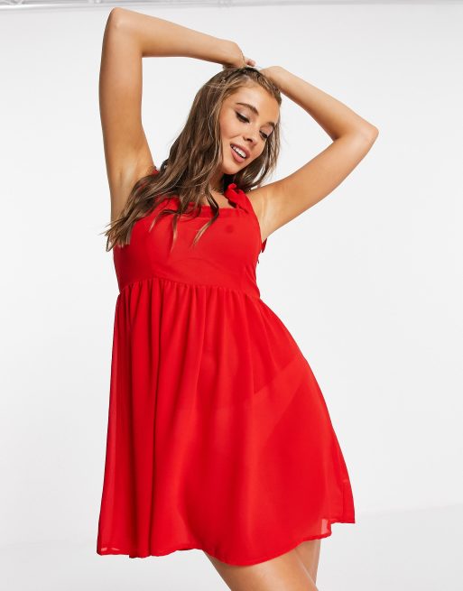 Unique 21 beach dress with tie straps in red