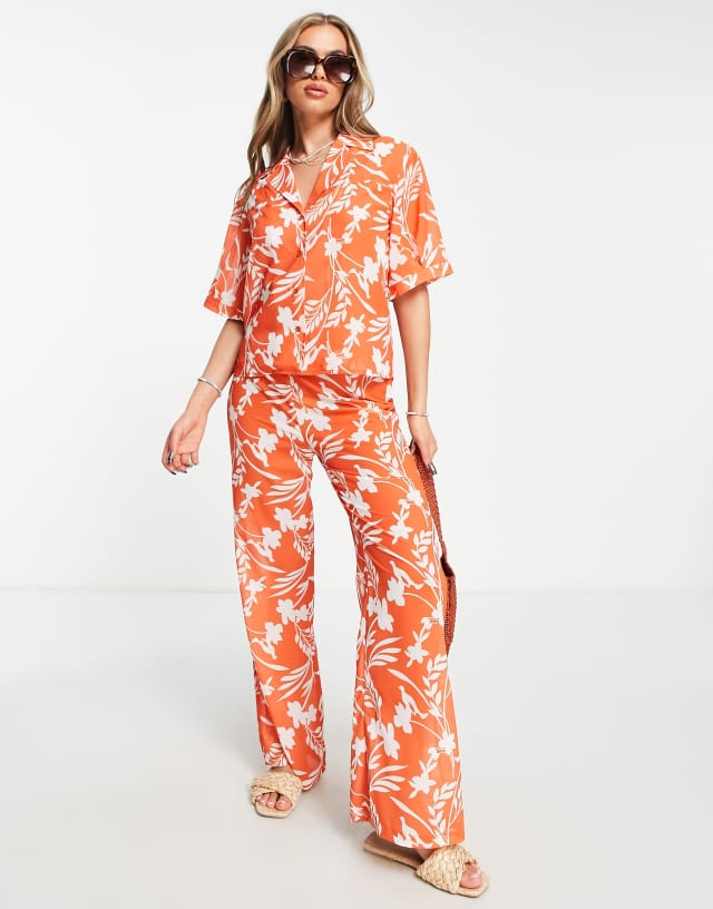 Unique 21 beach shirt and wide leg pants set in orange