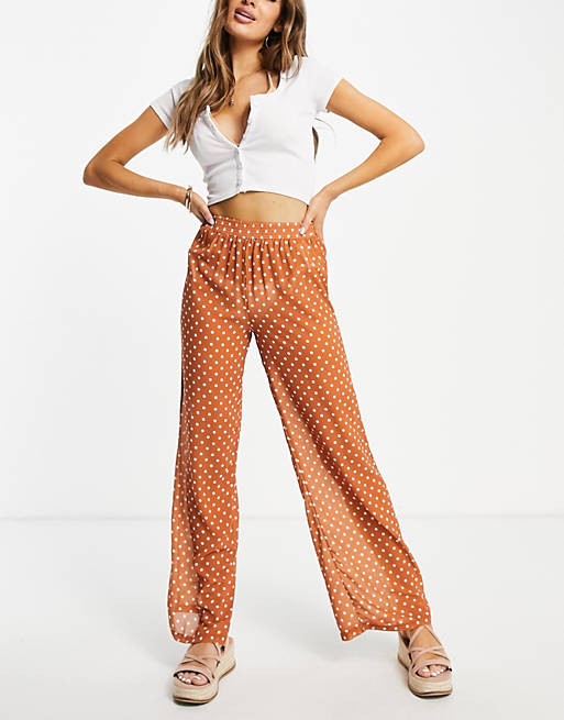 Unique 21 beach trousers in brown polka dot
