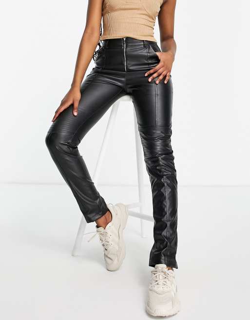 Unique 21 biker PU pants in black