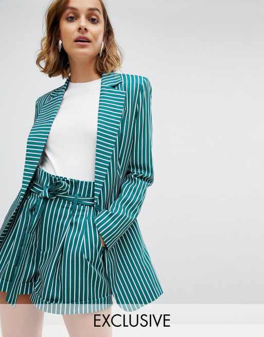 Unique 21 boyfriend blazer in stripe co ord