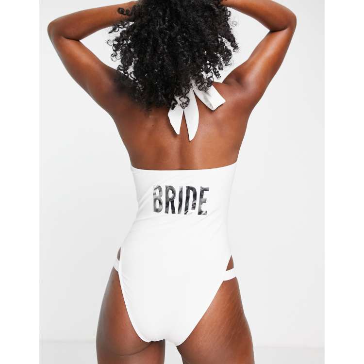 Unique 21 bridal halter neck cut out swimsuit in white ASOS