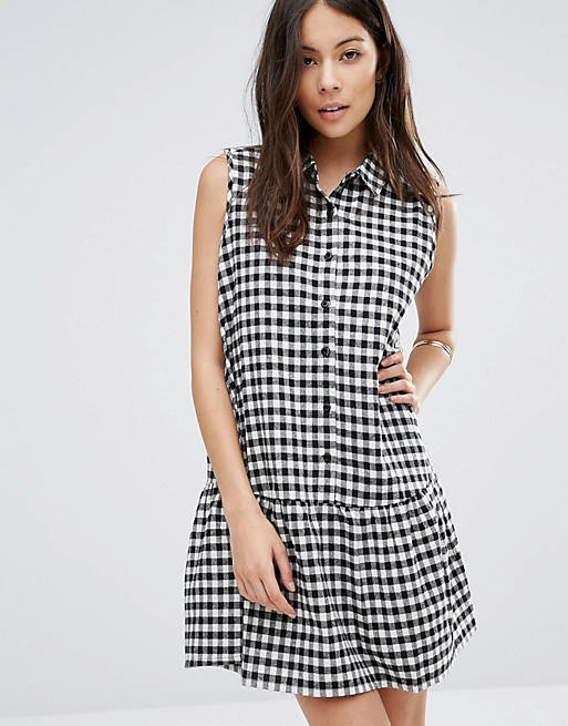 Unique 21 Button Front Checked Cotton Dress With Peter Pan Collar And Pep Hem