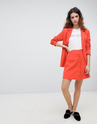 Unique 21 Button Front Mini Skirt Two-Piece-Orange