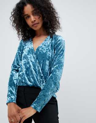 Unique 21 dipped hem velvet top-Green