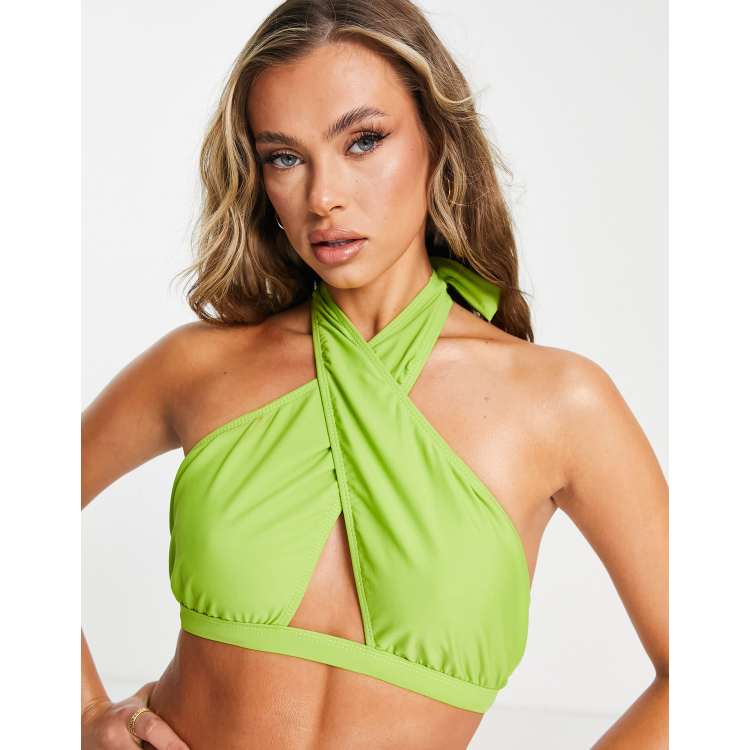 Halter neck bikini top made from recycled material - green