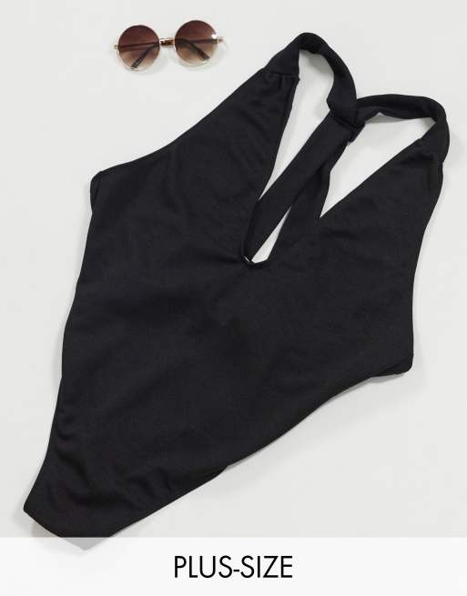 Unique 21 Hero Plus High Leg PlungeSwimsuit in Black