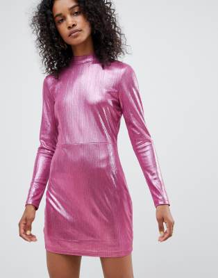 Unique 21 high neck long sleeve dress-Pink