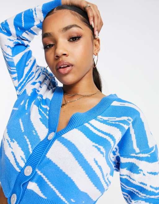 Unique 21 knit cardigan in blue swirl print | ASOS