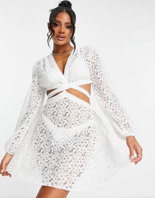 Unique 21 lace beach dress with cut out in white - ASOS Price Checker