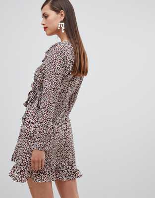 leopard print frill wrap dress