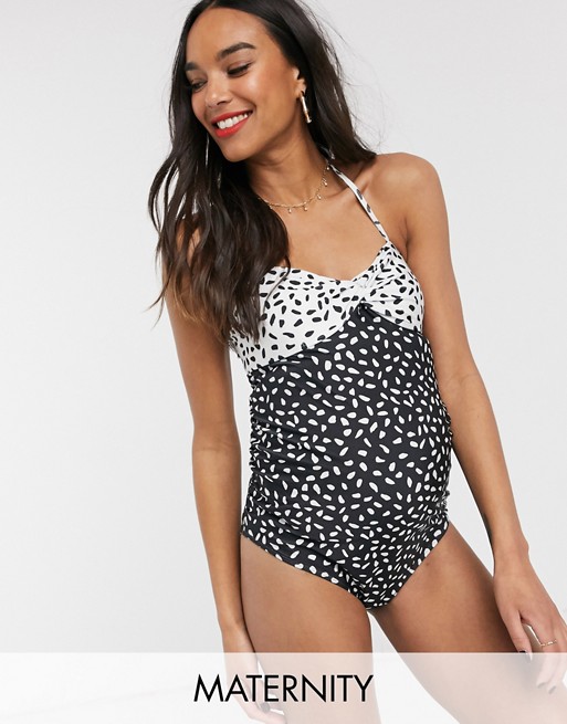 Unique21 Maternity Abstract Spot Halter Swimsuit