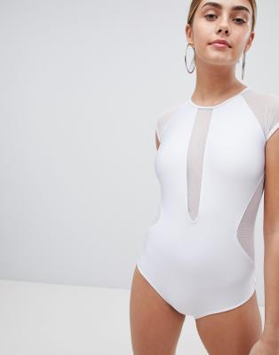 mesh sleeve swimsuit