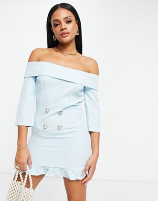 Unique 21 off shoulder tailored mini dress in sky blue - ASOS Price Checker