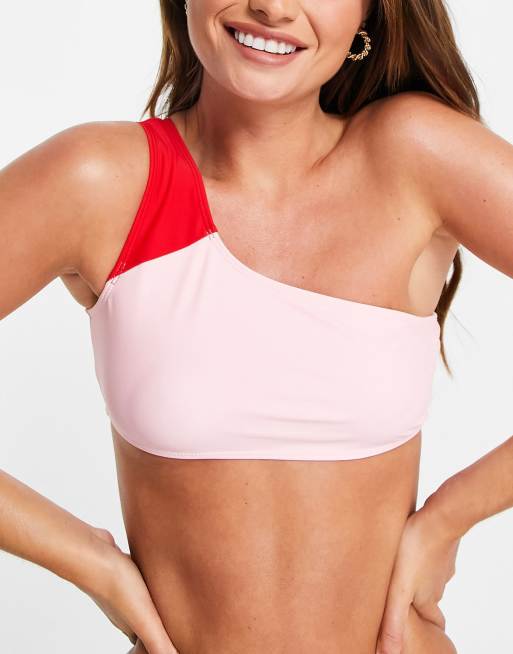 Unique 21  one shoulder bikini top in pink, 4 of 4