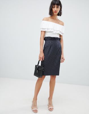 pinstripe midi skirt