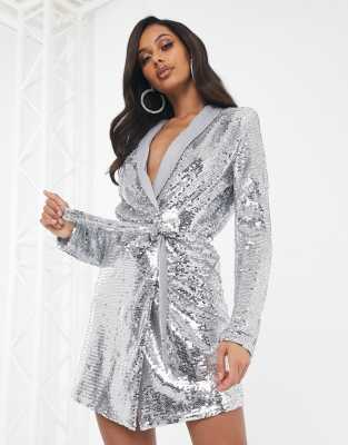 Unique 21 premium sequin blazer dress in silver