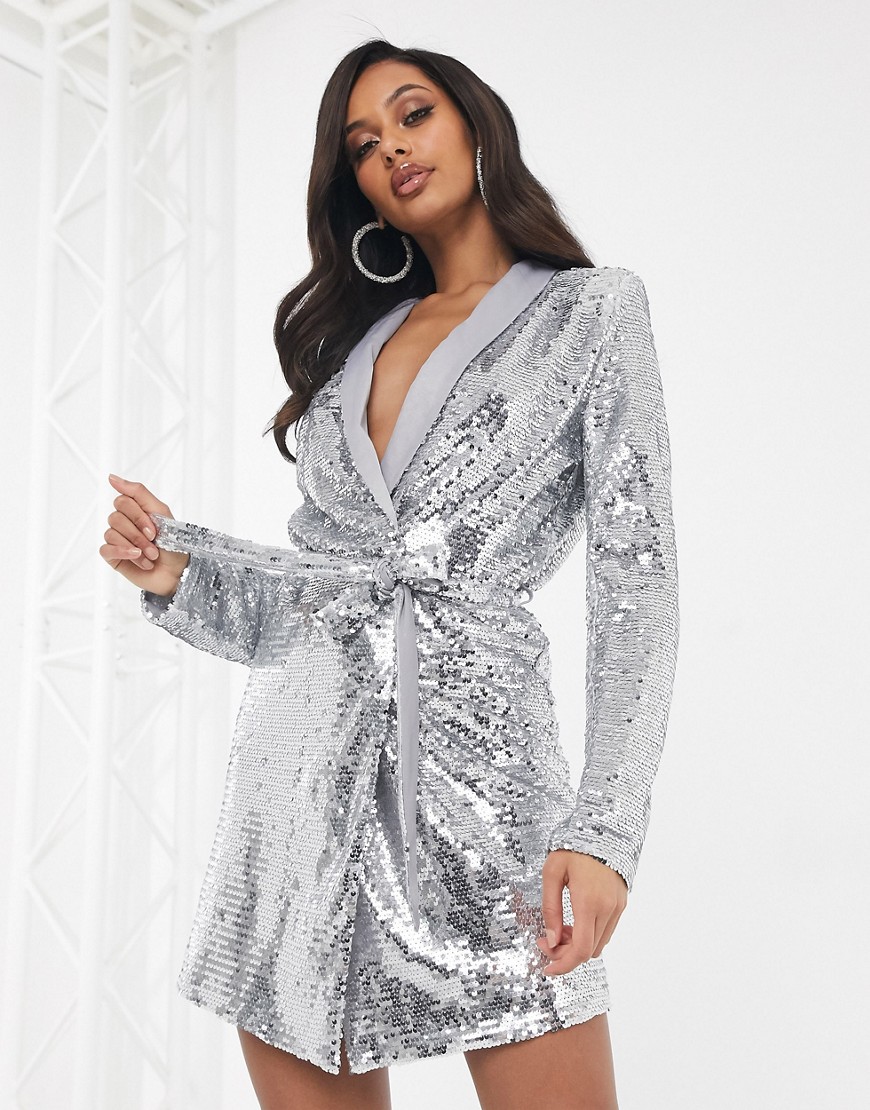 Unique 21 premium sequin blazer dress in silver
