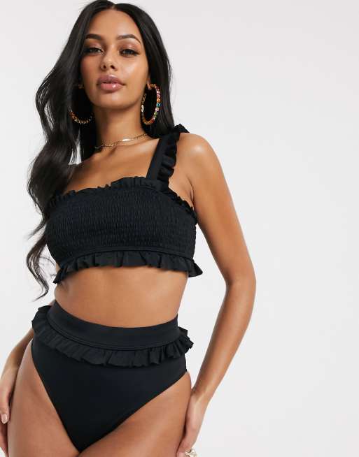 Black ruffle bikini store bottom