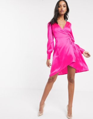 blush satin wrap dress