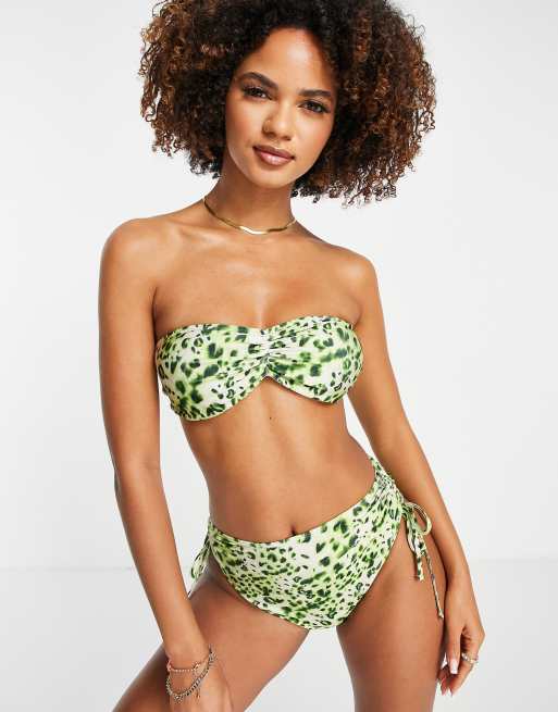 Unique 21 strapless bikini top in yellow animal print, 4 of 4
