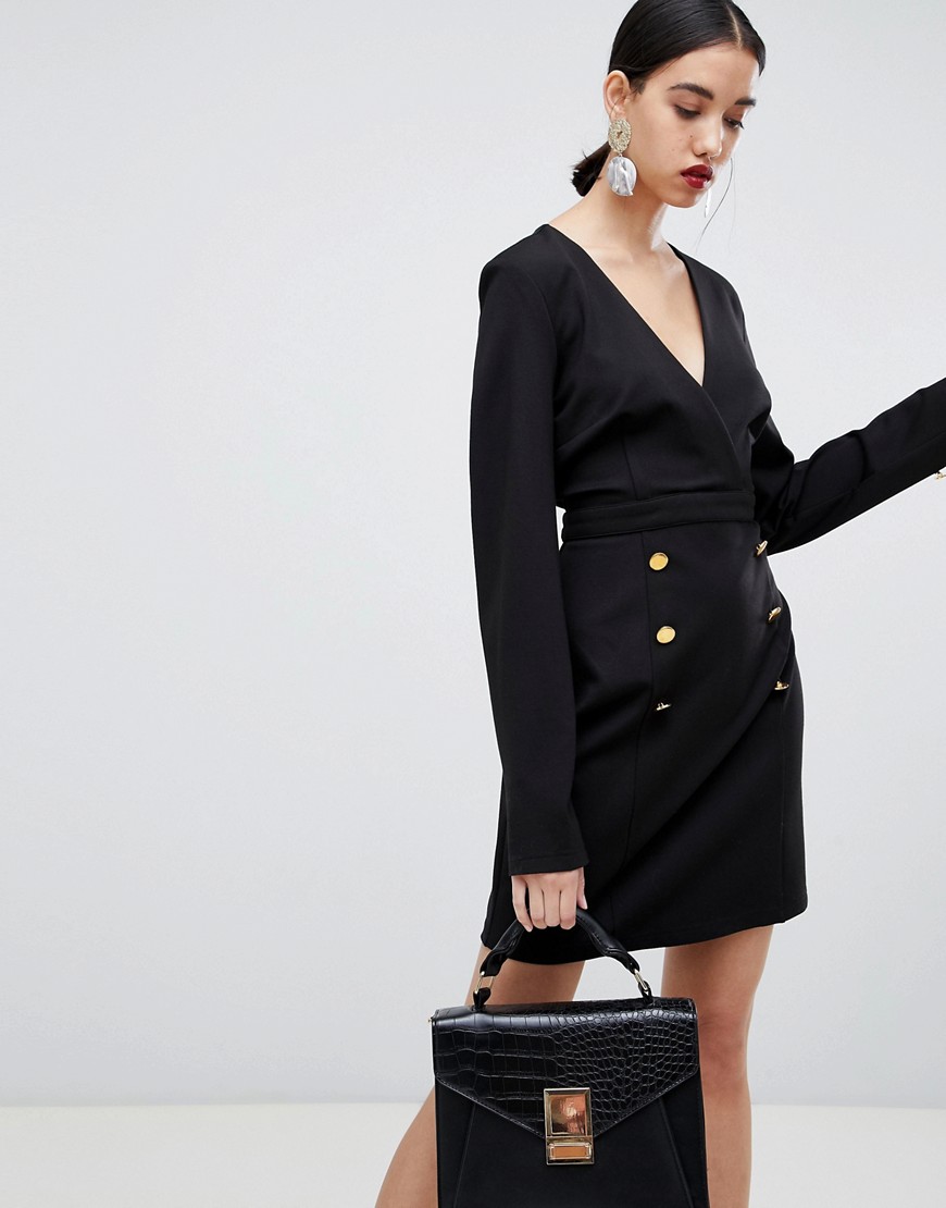 Unique 21 tailored dress with gold buttons-Black