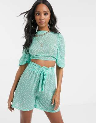 UNIQUE21 Unique21 Abstract Spot Crop Top-Green