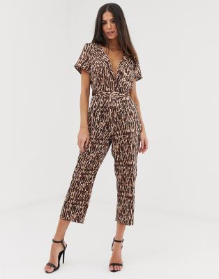 Unique21 animal print tailored jumpsuit-Brown