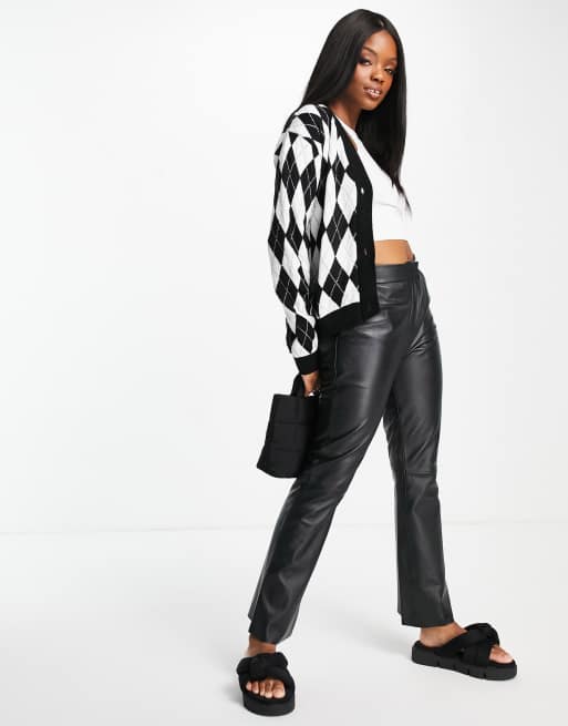 Unique21 argyle long sleeve cardigan in mono