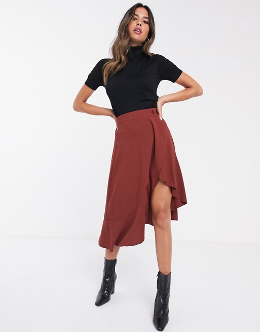 Unique21 asymmetric wrap skirt with button detail