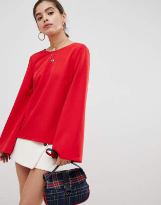 Unique21 bell sleeve top with low back-Red