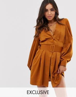 satin belted blazer dress