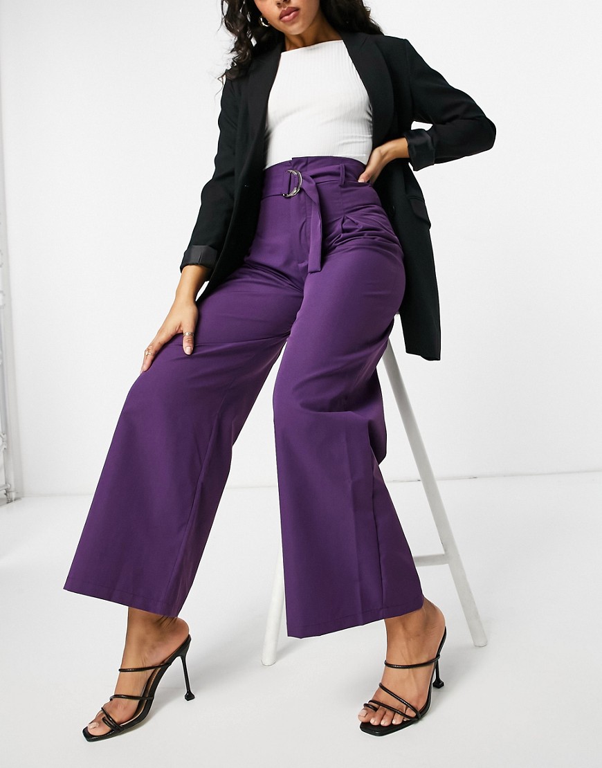 Unique21 belted high waisted pants-Purple
