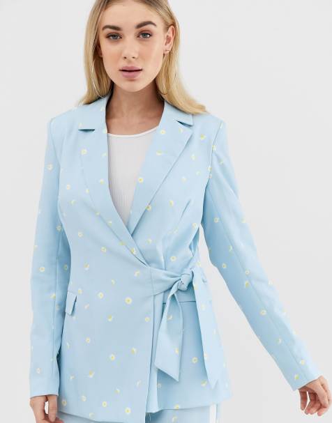 UNIQUE21 - Blazer con stampa di margherite e allacciatura frontale in coordinato