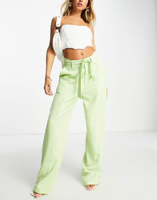 Unique21 - Broek met hoge taille en riem in limoengroen