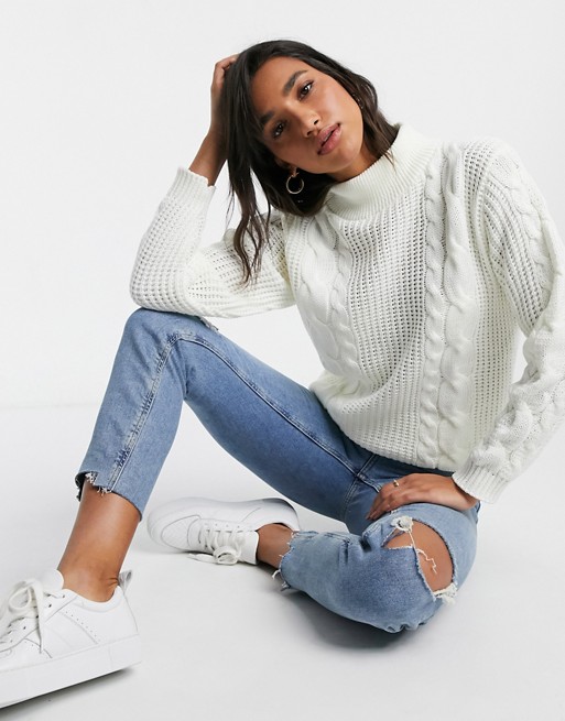 Unique21 chunky cable knit jumper in white