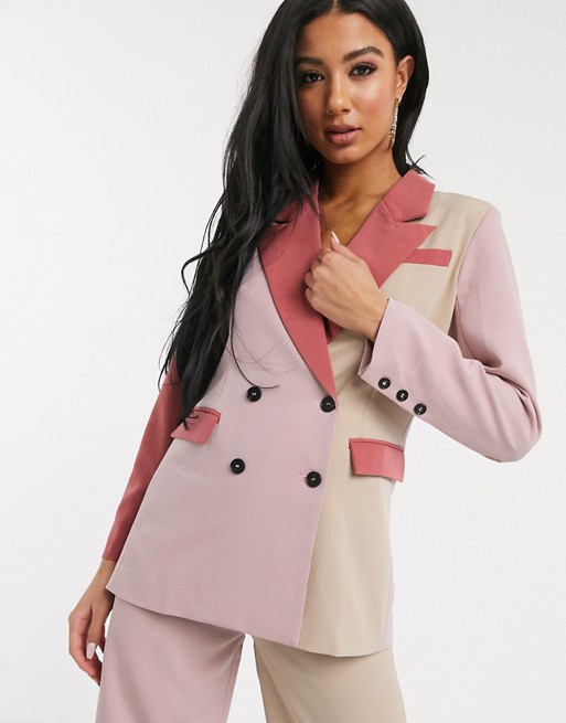 Unique21 contrast panelled blazer in cream and pinks