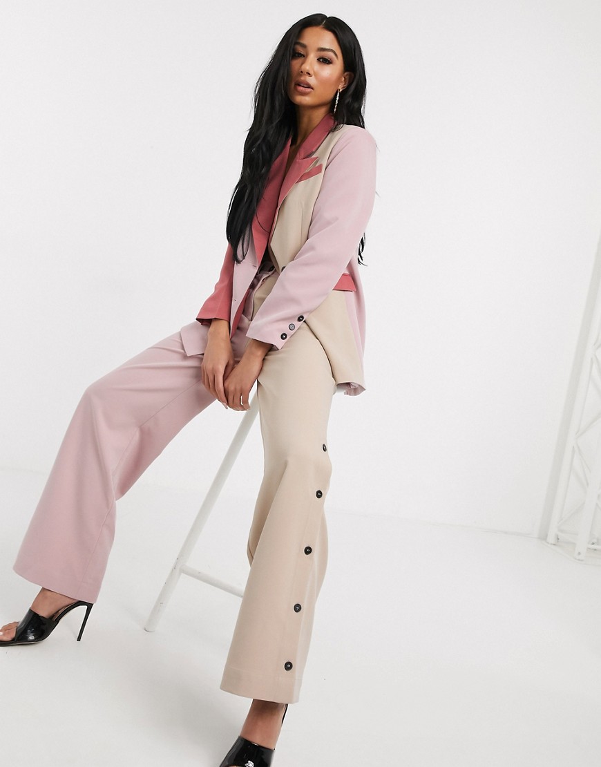 Unique21 contrast panelled trousers in cream and pink-Multi