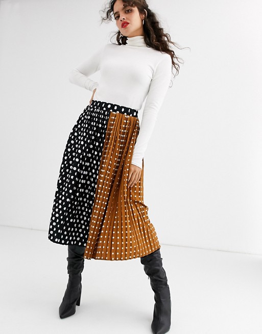 Unique21 contrast polka dot pleated skirt