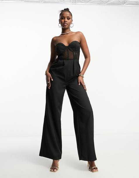 Unique21 corset wide leg jumpsuit in black - view 1