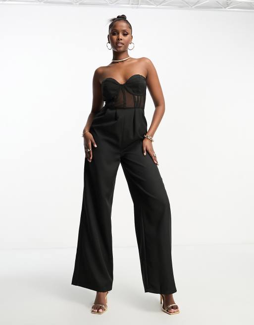 River Island Bardot Corset Jumpsuit in Black