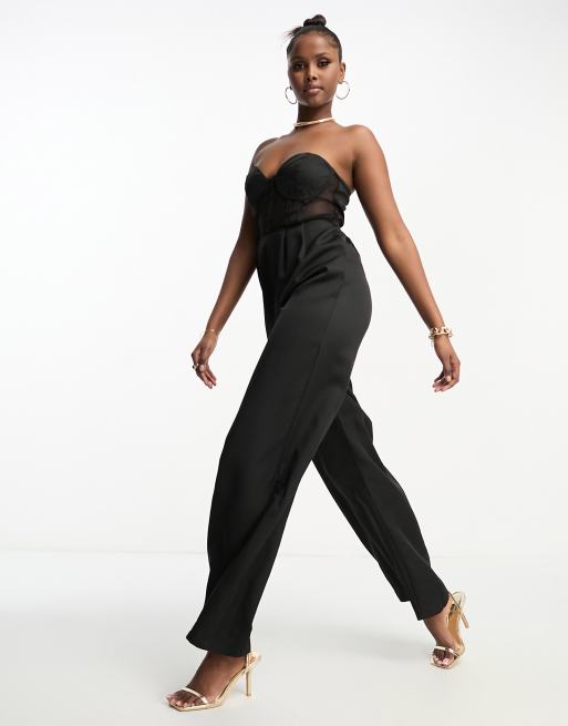 Unique21 corset wide leg jumpsuit in black