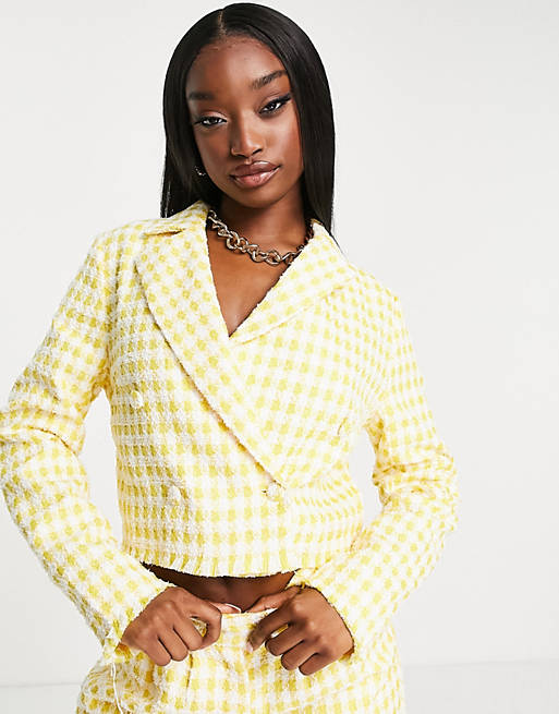 Unique21 - Cropped blazer van tweed in geel, deel van co-ord set