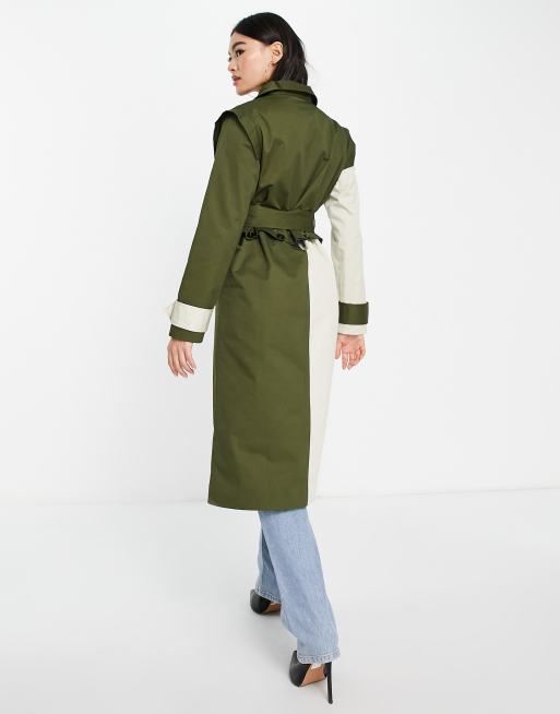 Unique21 detachable contrast trench coat in beige and khaki