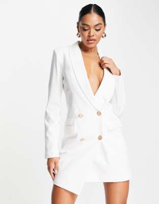 Unique21 double breasted asymetric blazer dress in white - ASOS Price Checker